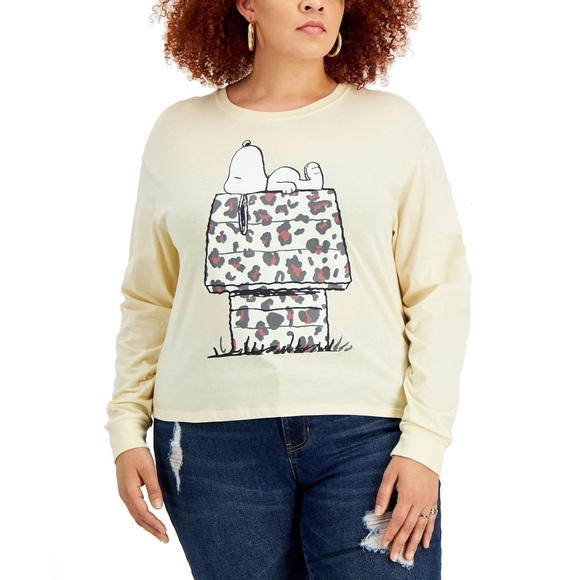 Love Tribe Womens Trendy Plus Size Leopard-House Snoopy-Graphic T-Shirt Size 2X - Picture 2 of 2